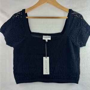 NWT Freshman 1996 Black Crochet Flutter Sleeve Top Women’s Size‎ Large
